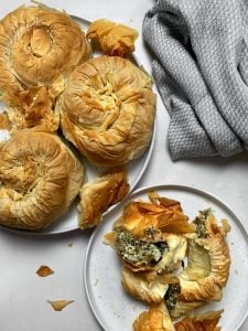 Vegan Spanakopita with Purslane in a Cast Iron Skillet